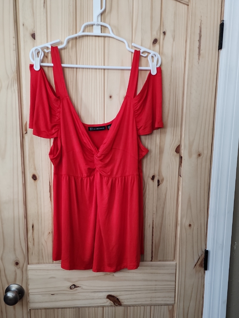 NWT New York & Company Red Cold-Shoulder V-Neck Tank Top